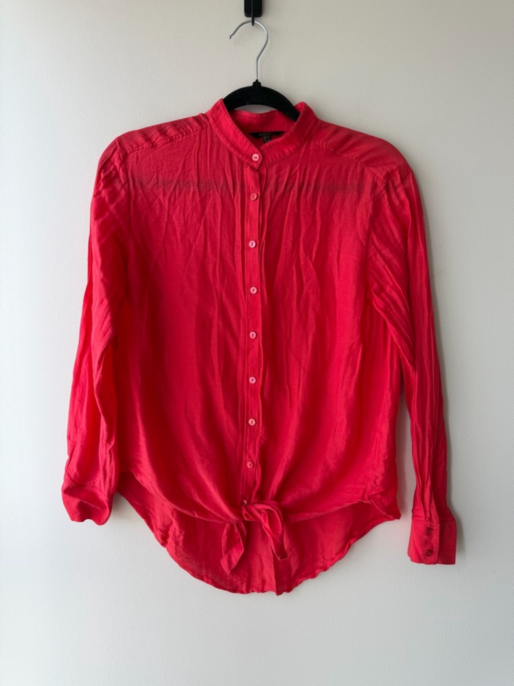Massimo Dutti 100% Silk Red Tie-Front Blouse